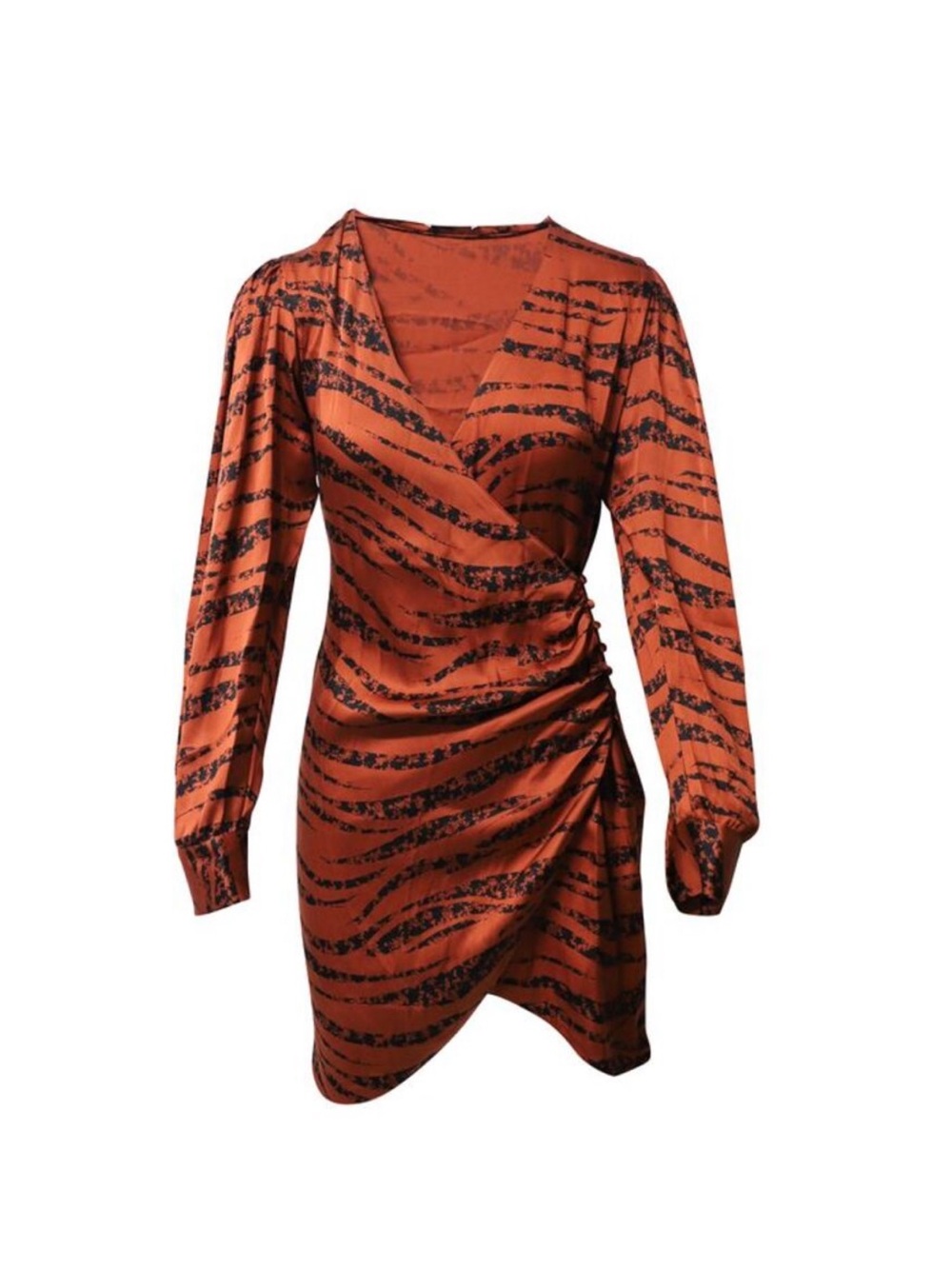 Anine Bing Rust Tiger-Stripe Wrap Dress with Black Accents